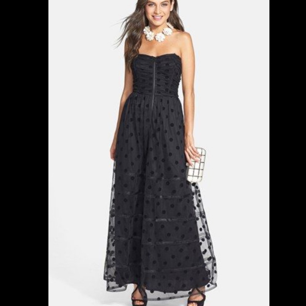 Betsy Johnson Long Black Mesh Polka Dot Dress